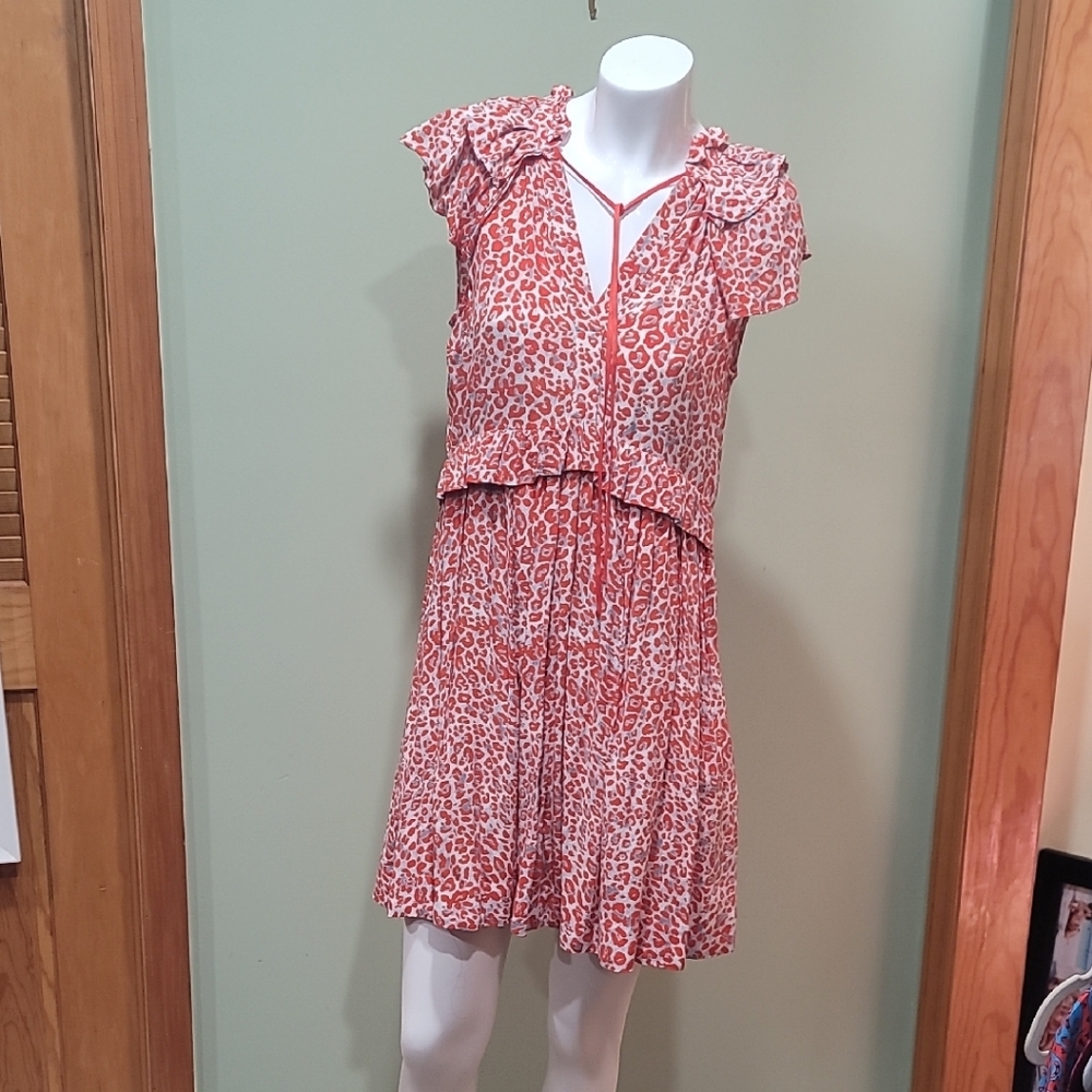 Maje Red and White Leopard Print Dress